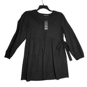 Boohoo Women Black Casual Knee Length Dress Tie Waist‎ V-neck Size 8 Petite  NWT